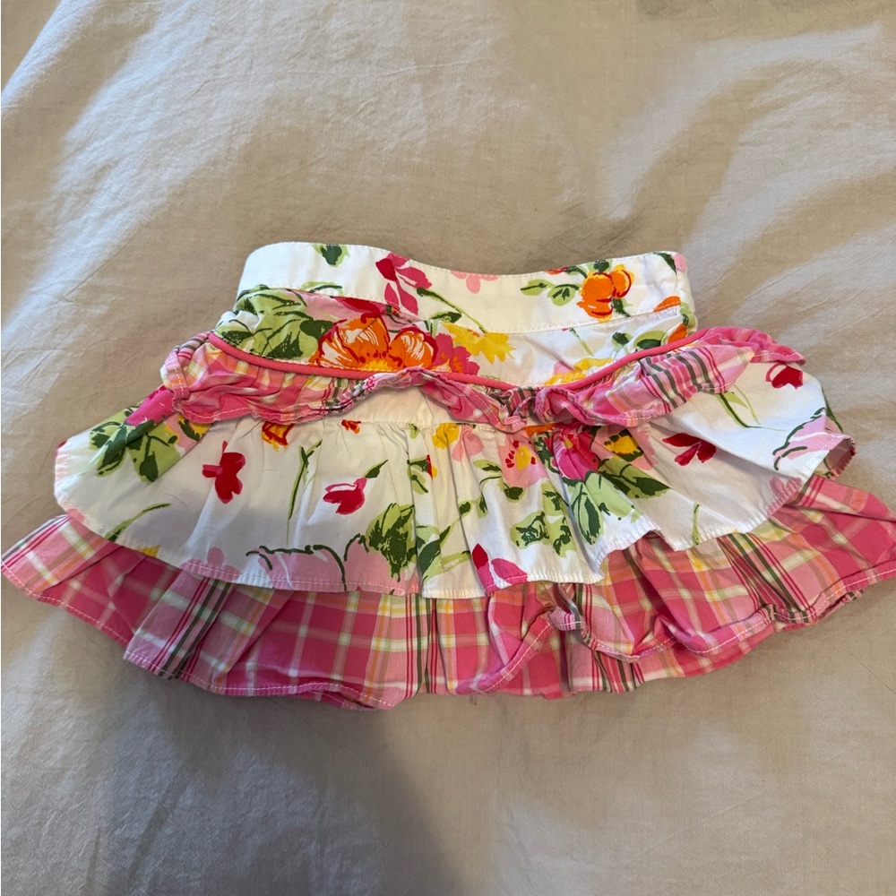 Floral and Plaid Ruffled Skirt